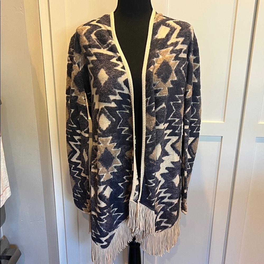 Lucky Brand Blue and Cream Patterned Cardigan NWT Size SP